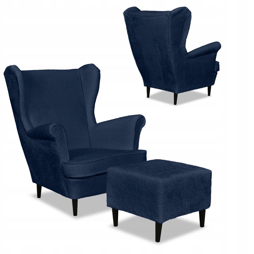 Bella Wing Chair with Footstool Scandinavian Family Meble Navy Blue