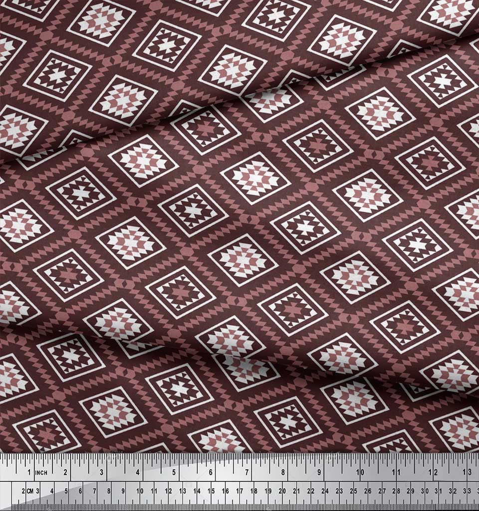 Soimoi Tela Crepé Poliéster Morada Estampados Geométricos de Diamantes y Triángulos Por metro 42 Pulgadas