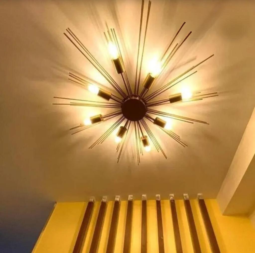 Stilnovo Style 8 Lights Shade Sputnik Chandelier Modern Ceiling Light Fixture Raw Brass