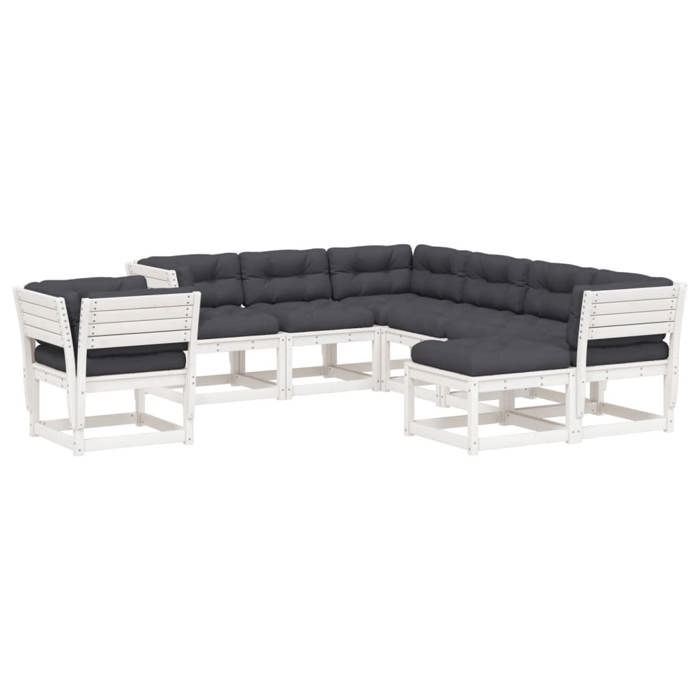 VidaXL Salon de Jardin avec Coussins 8 pcs, Sièges de Patio, Ensemble de Meubles, Mobilier de Terrasse Extérieur, Blanc Bois 3216951
