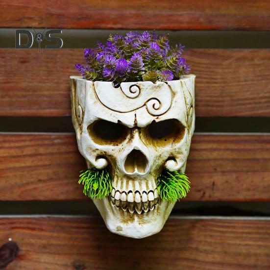

Настенный горшок для растений в виде черепа, жуткая статуэтка из смолы в виде черепа, контейнер для растений для дома, балкона, сада, украшения на Хэллоуин белый