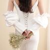 Detachable Satin Puff Sleeve Arm Warmers with Pearl Trim – Elegant Bridal Accessory for Wedding, Photo Shoot & Evening Gown