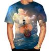 Anime One Piece T-Shirt Sea Cloud Sky Background Straw Hat Pirate Ship Seagull Print Short Sleeve Casual Anime Tshirt Streetwear Top For Fans
