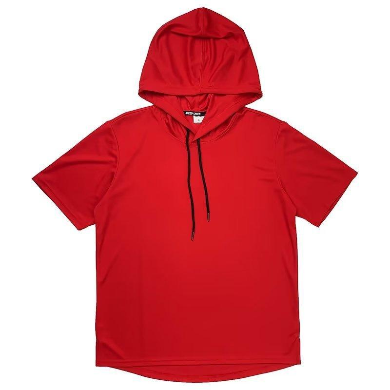 Unisex Summer Thin Short Sleeve Hooded T-shirt Japanese Style Solid Color Loose Plus Size Breathable Casual Pullover Tee