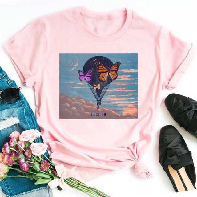 Cute Cartoon Flower Balloon Half Sleeve Base Bf Wind Round Neck Short Sleeve T-shirt Woman Harajuku Oversized T Shirt