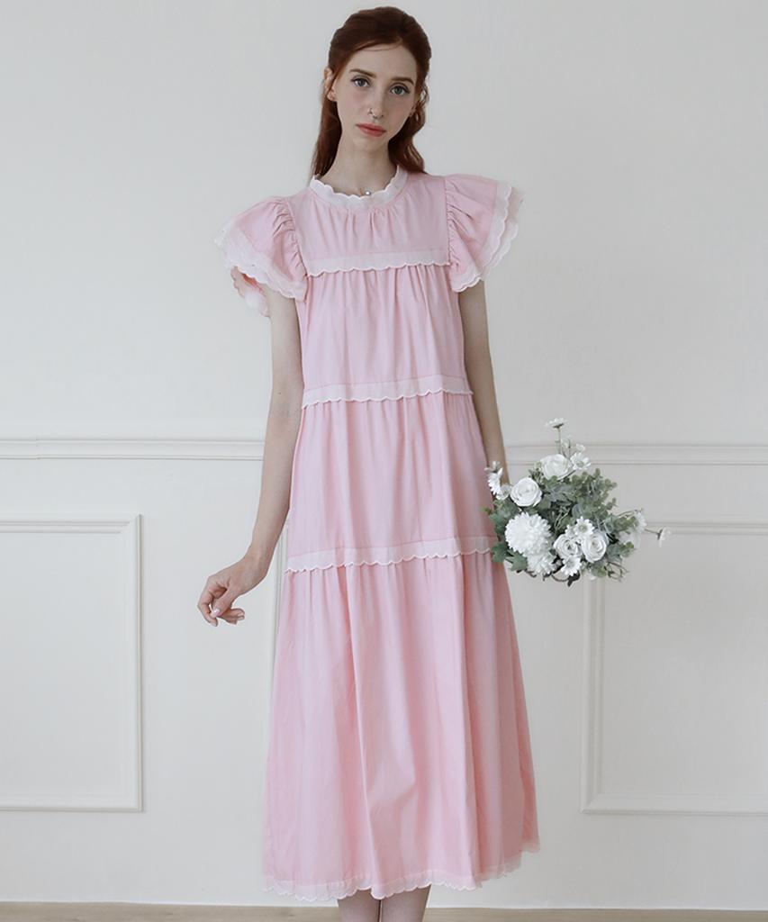 Keulleiseu Tiered Frill Long Dress_Pink