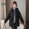 Winter Down Coat Thickened Padded Hooded Pockets Zipper Closure Drawstring Mid Length Windproof Heat Retention Daily Cold Weather Outwear Cotton
