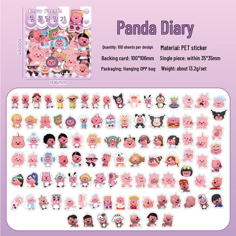 Happy Panda Cute Cartoon PET Die-Cut Stickers for Journals