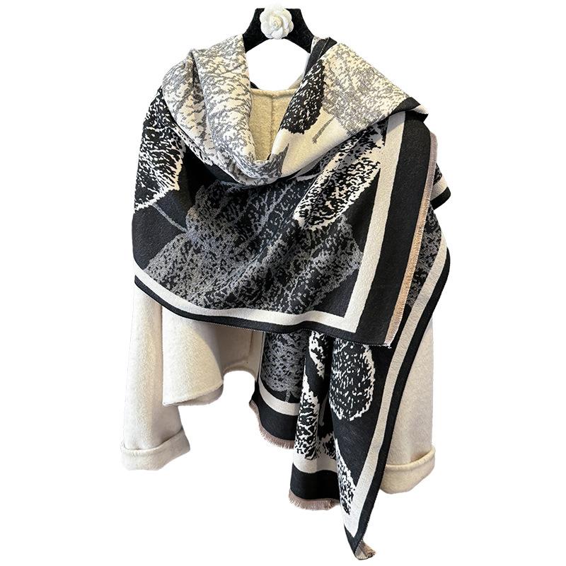 Versatile Mori Contrasting Colors Double-Sided Imitation Cashmere Scarf Winter High-End Warm Shawl Women