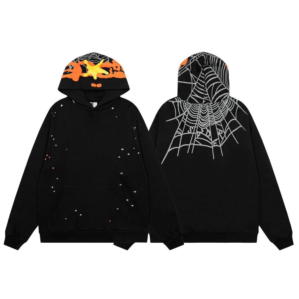Spider Web Foam Letter Print Terry Cloth Hoodie for Men & Couples