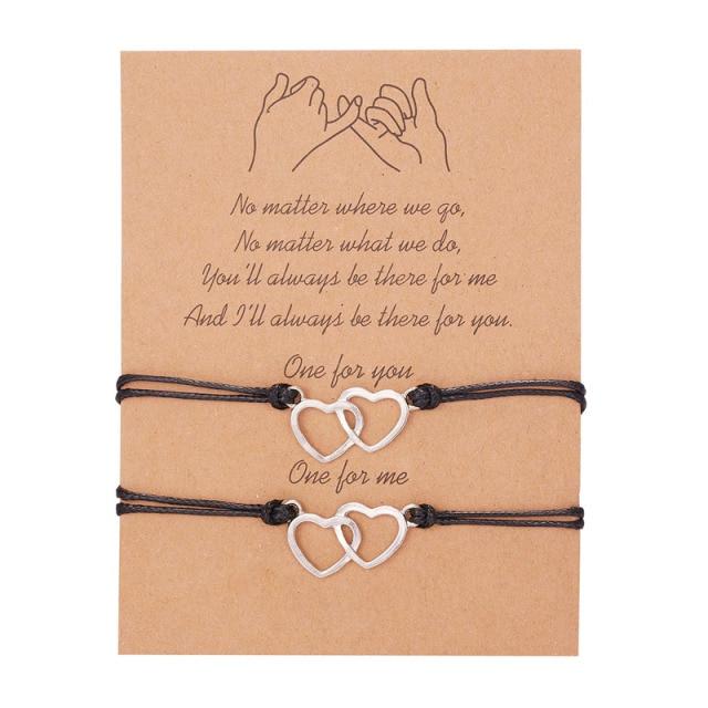 

2 Pcs /Set Couple Wrist Bracelet Women Lover Sun Moon Star Heart Handmade Braided Rope Charm Friendship Valentines Day Jewelry Present GiftTrendy