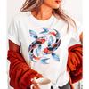 Cherry Blossom Koi Fish Red Sun Fashion Letter Print T-Shirt, Short Sleeve Crew Neck Casual Top for Summer And Spring
