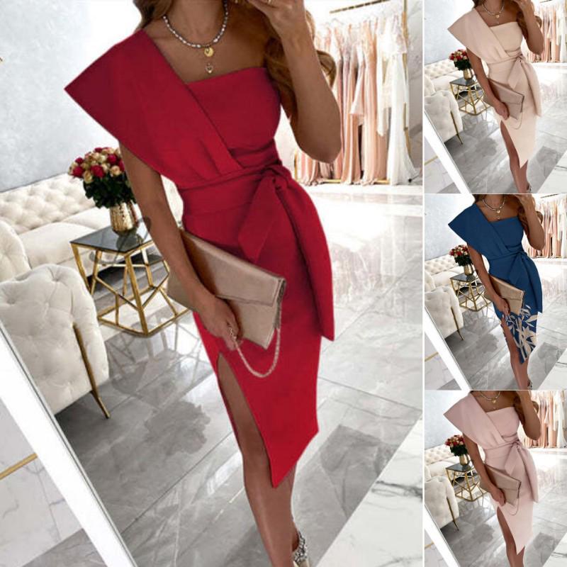 2025 Spring European & American Women's Sexy Lace-Up Bandeau Fly Sleeve Slit Evening Dress