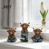 Farmhouse Style Figurines Yoga Highland Cow Resin Figurine, Overalls Statues, Waterproof Healing Atmosphere Decor Garden Ornament for Indoor