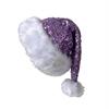 Christmas Decoration for Holiday Events Sparkly Santa Hat Women Men, Glitter Sequin with White Fluffy Trim Gift Friends Family And Pom Pom,