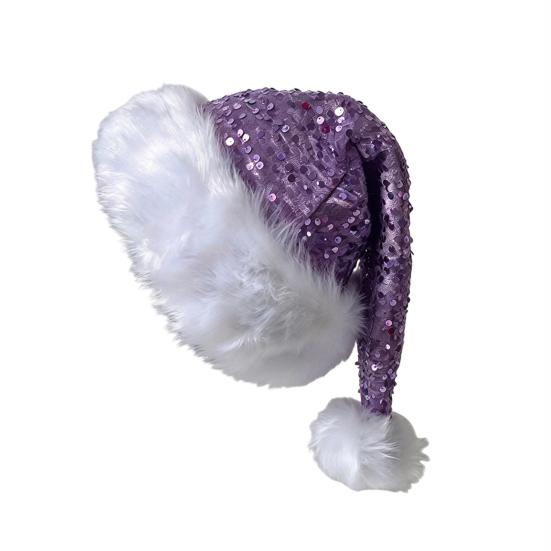 Christmas Decoration for Holiday Events Sparkly Santa Hat Women Men, Glitter Sequin with White Fluffy Trim Gift Friends Family And Pom Pom,