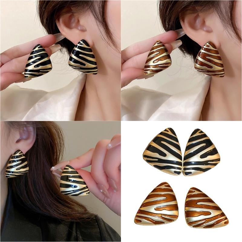 Stylish Zebras Stripe Studs Earrings Lightweight Metal Jewelry Handmade Ear Accessories For Everyday Outfits