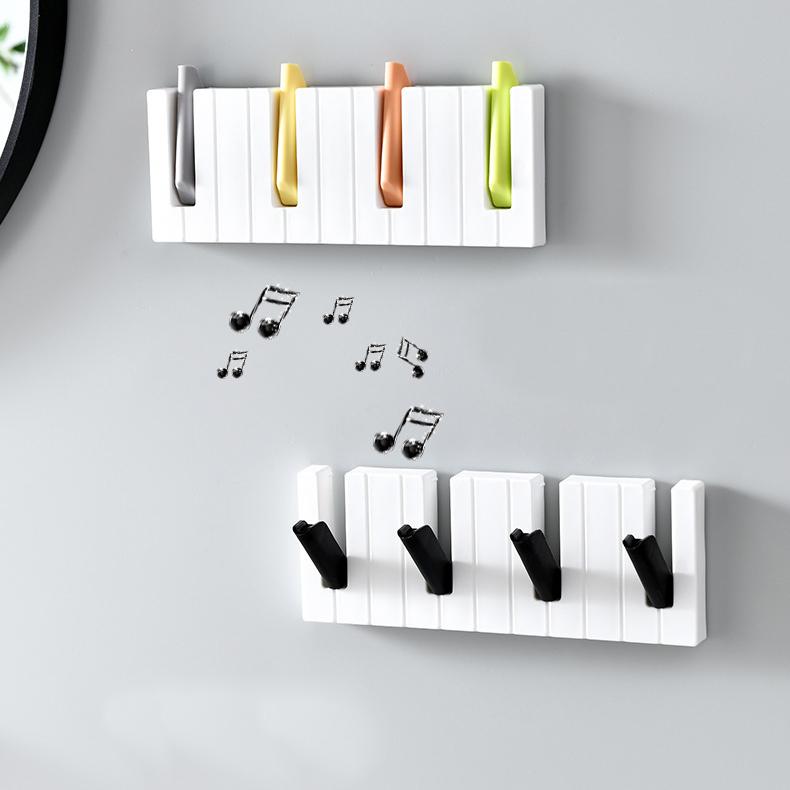 2PCS Piano Hooks Clothes No Punch Back Door Clothes Hat Key Hooks Entry Piano Keys Hats Bags Entryway