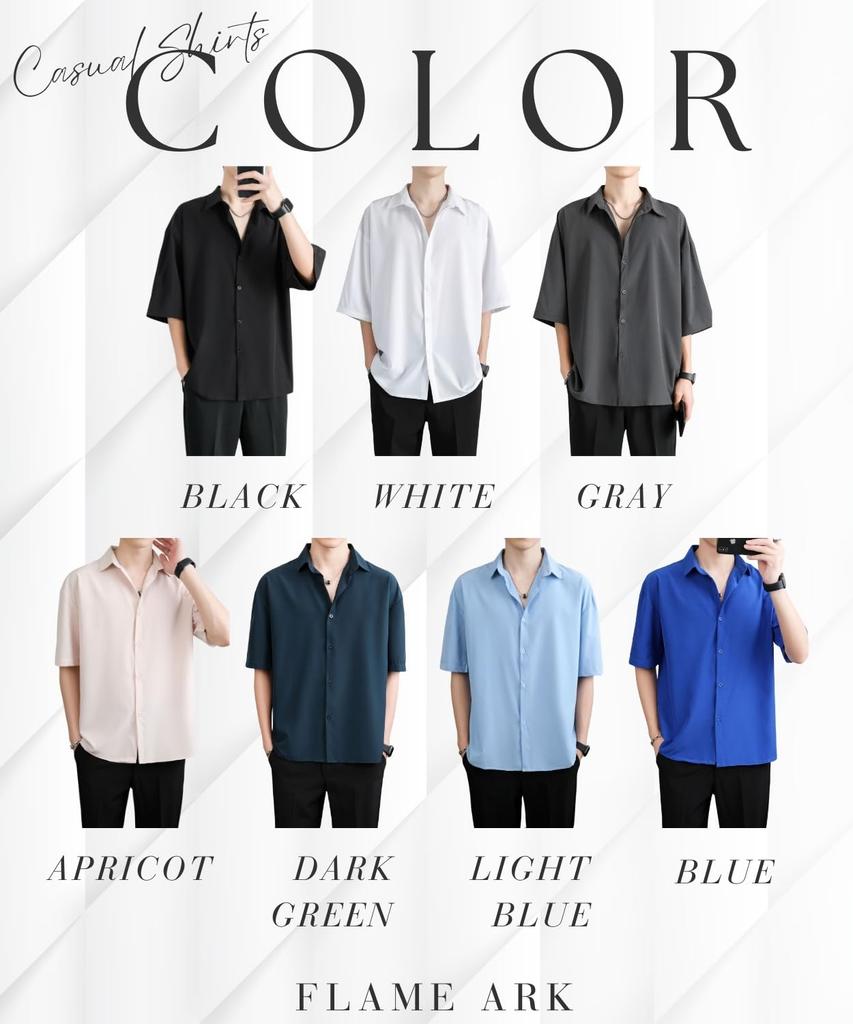 Flame Arc Summer Loose or Light Blue Light Men's Shirt, Fit, Long, Short, 3/4 Sleeve, Non-Iron, Casual, Simple, Stylish, Outerwear, Office, Business,