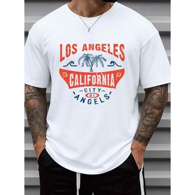 European Sizes Men's Los Angeles Vibes  T-Shirt - White Casual Short Sleeve Round Neck Tee with Iconic Brand Logo, Everyday Comfortable Wear
