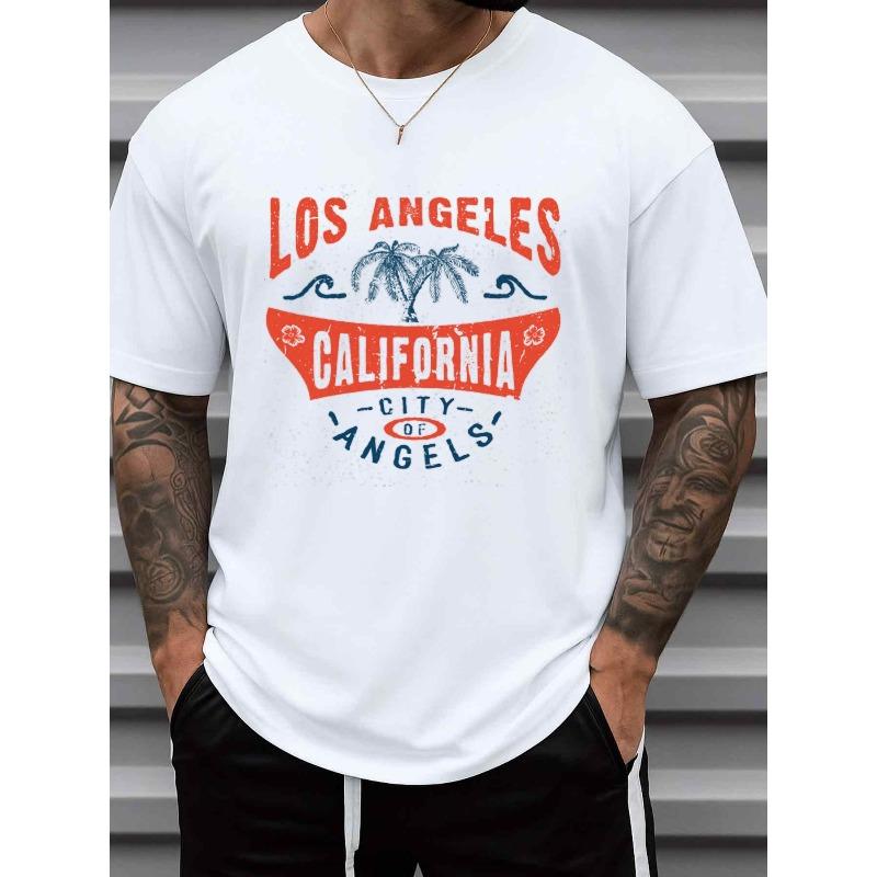 

European sizes Men s Los Angeles Vibes T-Shirt - White Casual Short Sleeve Round Neck Tee with Iconic Brand Logo, Everyday Comfortable Wear 4XL білий