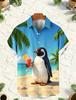 Men's Beach Anthropomorphic Animal Printed Short Sleeved shirt, Suitable For Beach Vacations And Summer Travel