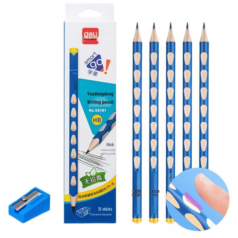 Deli 58181 HB Ergonomic Triangular Pencils, 12 Count