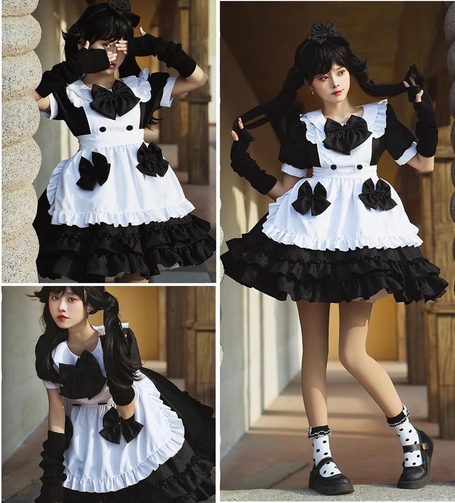 AOTYP Dienstmädchen Cosplay Niedliche Lolita Halloween Kurzer Schleifen-Dienstmädchen Größe S Kostüm, Lolita/Gothic Kleid, Kostüm, Damen, Ärmel, Krawatte, Party, Event, Kostüm,