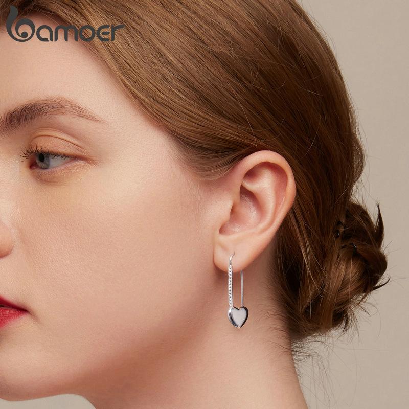 Bamoer 925 Sterling Silver Heart-Shaped Button Pin Bracelet and Earrings Jewelry Set for Women Original Design Fine Jewelry Gift