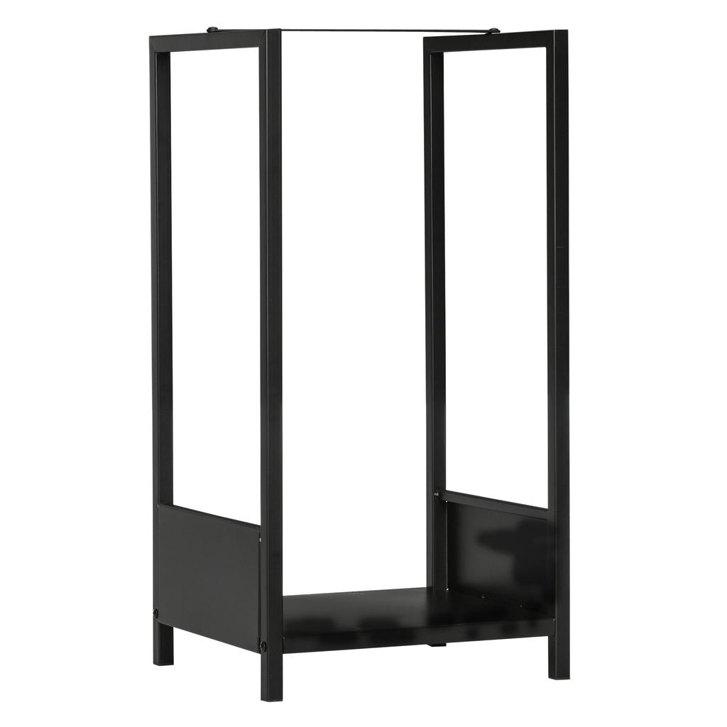 Stahl-Holzregal für Innen und Außen mit erhöhtem Sockel, 39x35x76cm, Schwarz