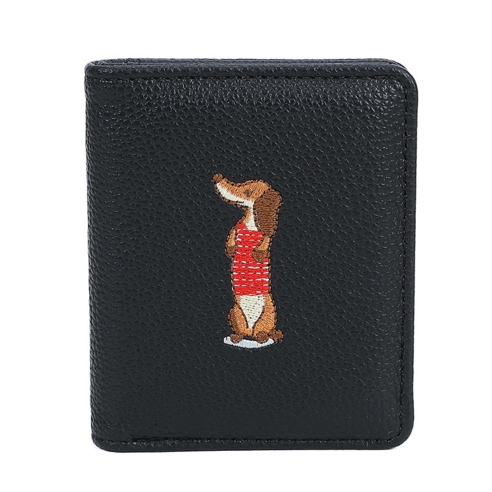 PU Leather Sausage Dog Organ Card Bag Solid Color Leather Card Holder Short Coin Purse  Work