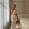  European and  Women's Clothing New Holiday Style Neck Pleated Short Top High Waist Straight Long Skirt Set