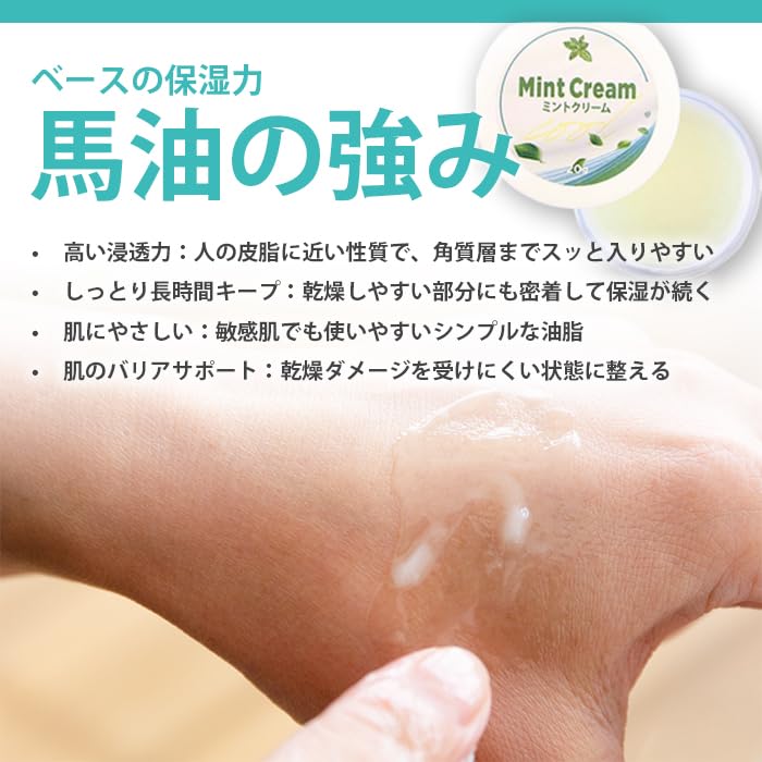 Mint Cream 20g with Horse Oil - Mint, Peppermint, Cooling Cream, Moisturizing Cream, Body Cream, Hand Cream - Cooling, Refreshing, Invigorating,