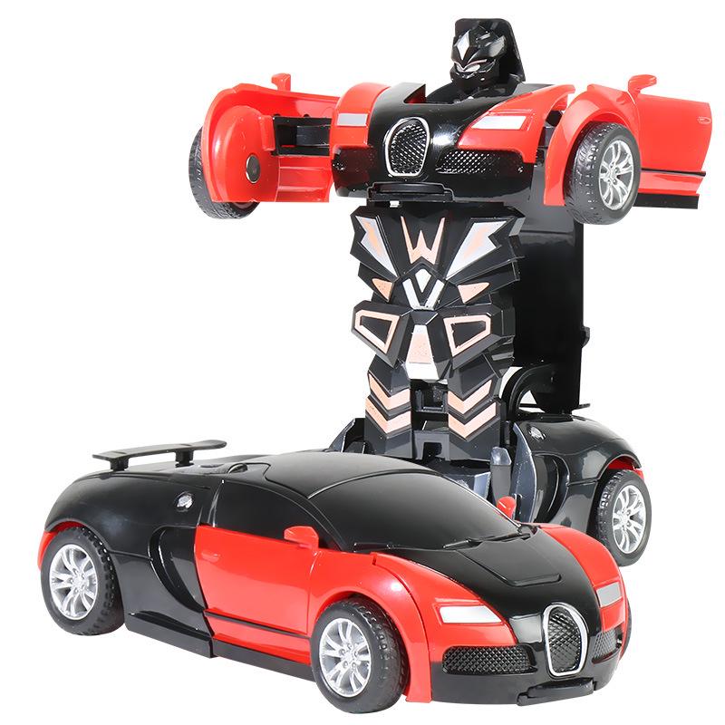 One-Key Transforming Bugatti Pull-Back Car Robot Toy