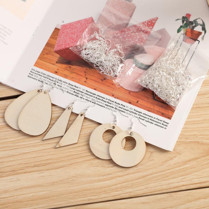 60Pcs Wooden Earring Pendant DIY Set Creative Geometric Teardrops and Cone Shaped Blank Wood Jewelry Making Accessories Crafts
