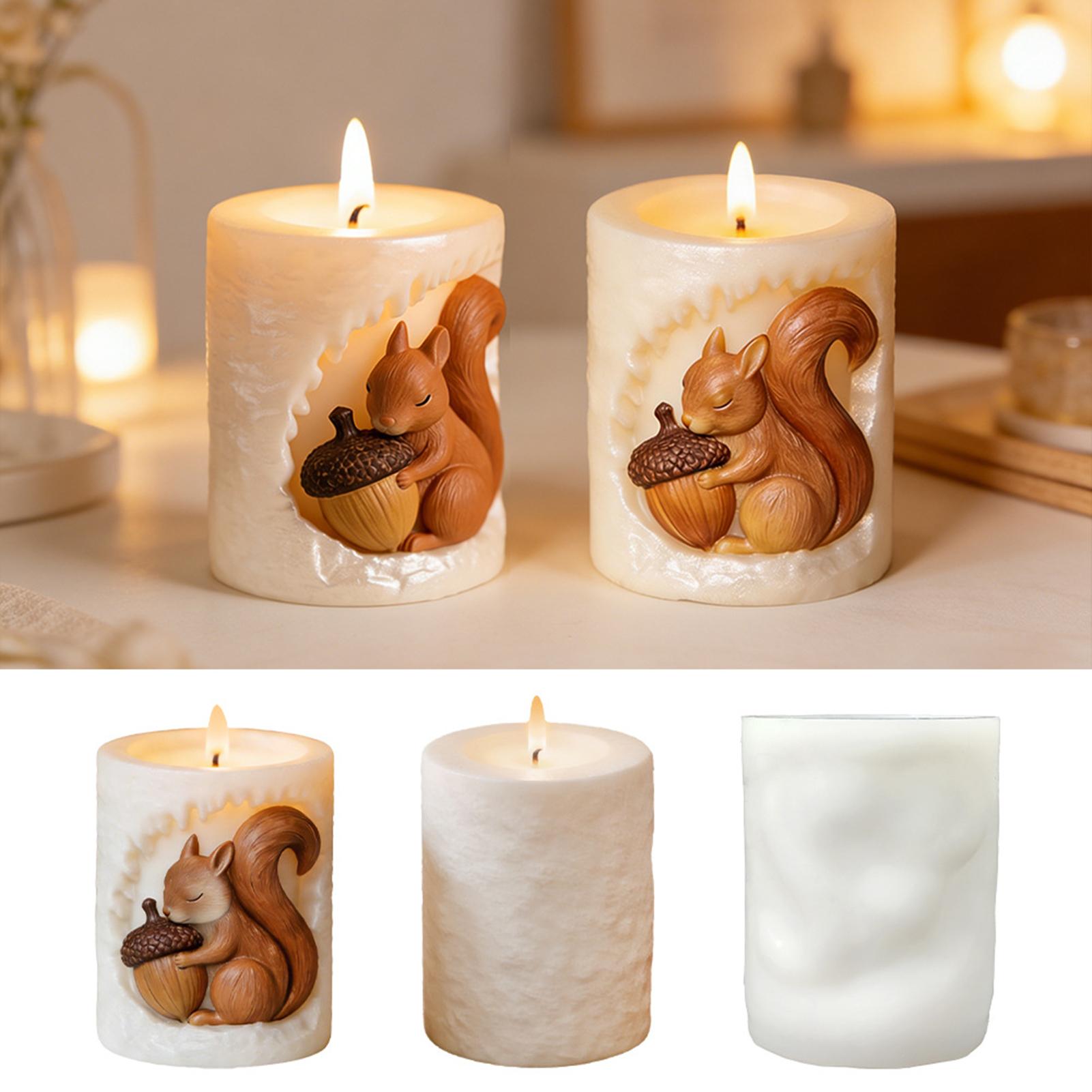 3D Squirrel Holding Acorn Cylindrical Candle Mold Cute Reusable Silicone Acorn Decorations Gifts For Thanksgiving Birthday China Mainland