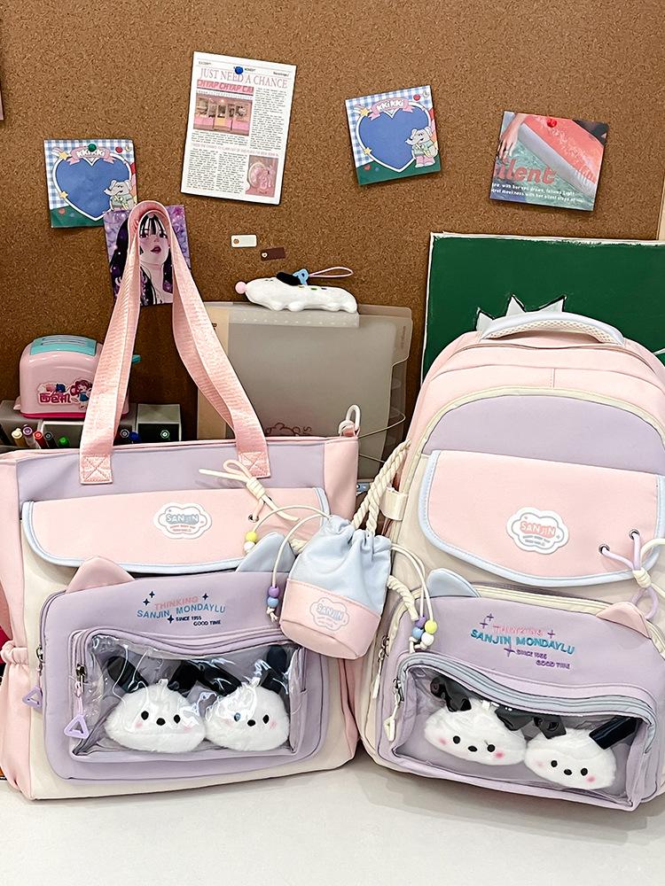 

Рюкзак из ткани Оксфорд в стиле колледжа высокой ценности для девочек-подростков - Милый дизайн с мультяшной куклой фиолетовый