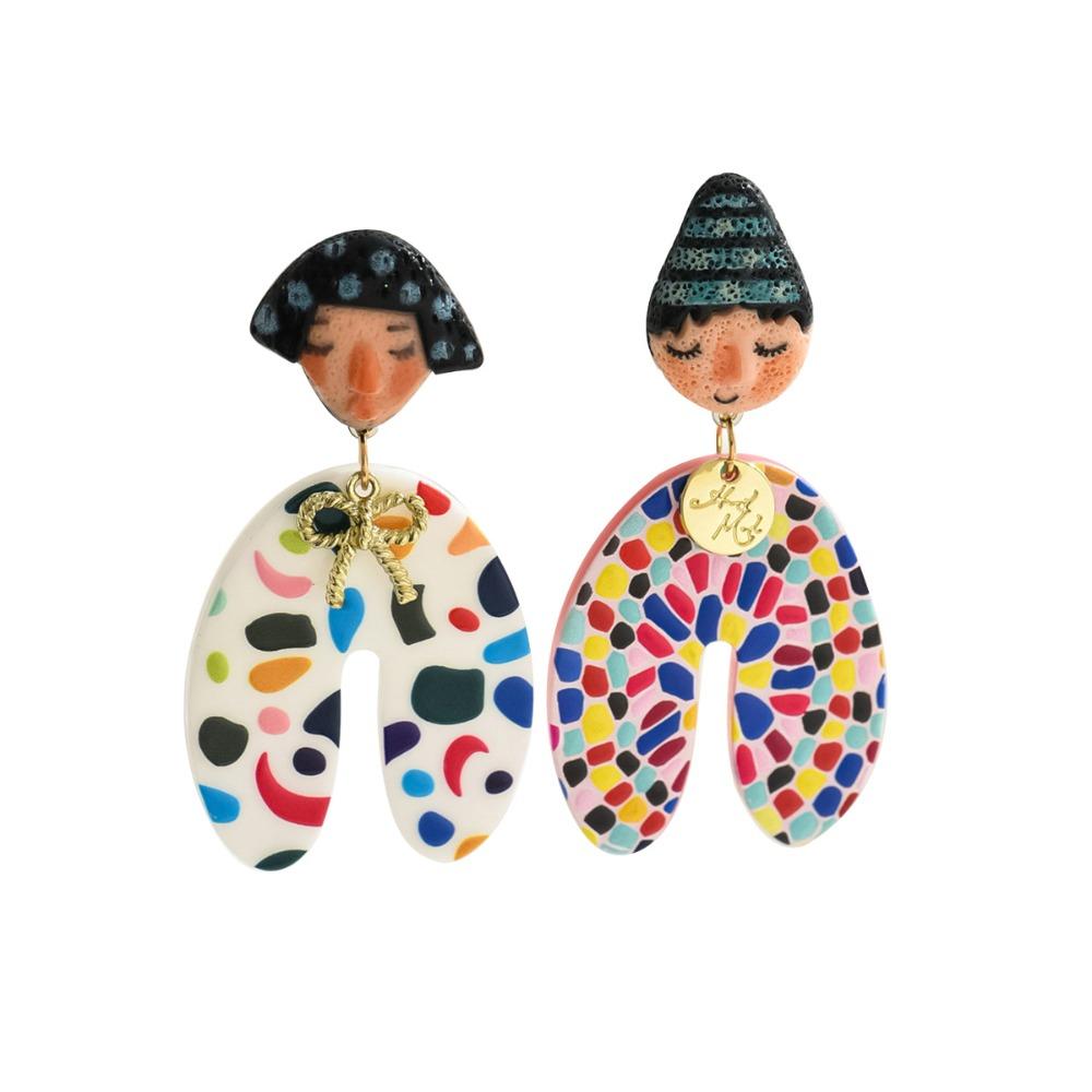 Dots Colourful Dangle Earrings Acrylic Portraits Earrings Fashion Cartoon Indian Earrings  Beach