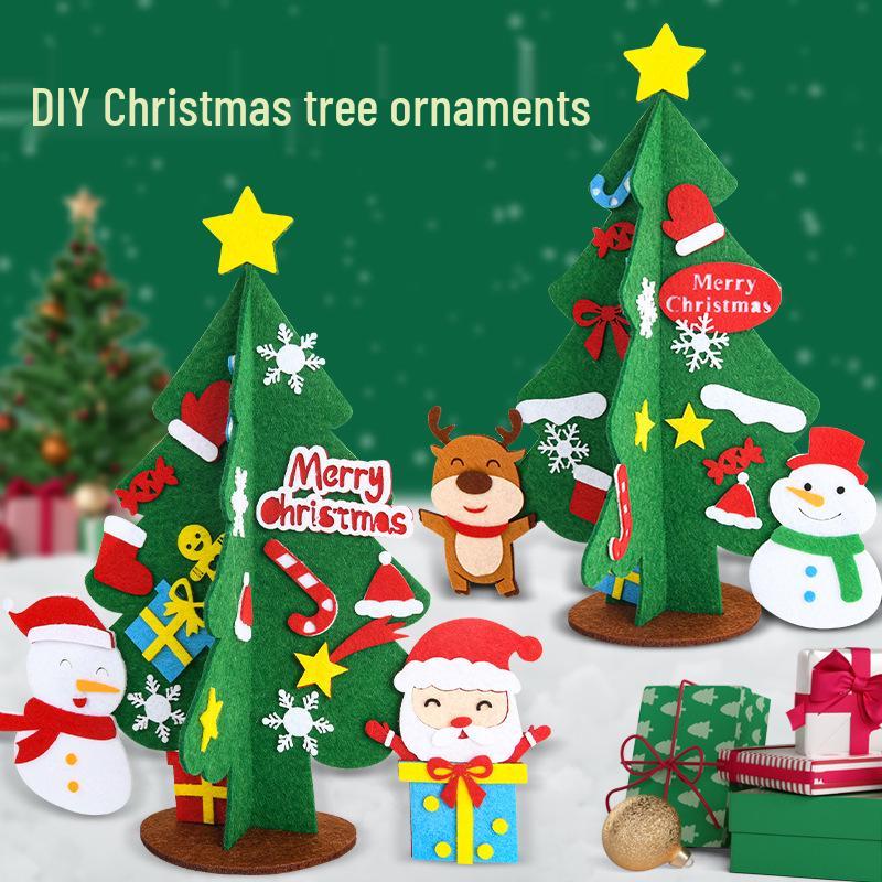 Children’s Handmade Mini Non-woven Christmas Tree Ornament with Silk Flower - Kindergarten Decoration Gift Pack