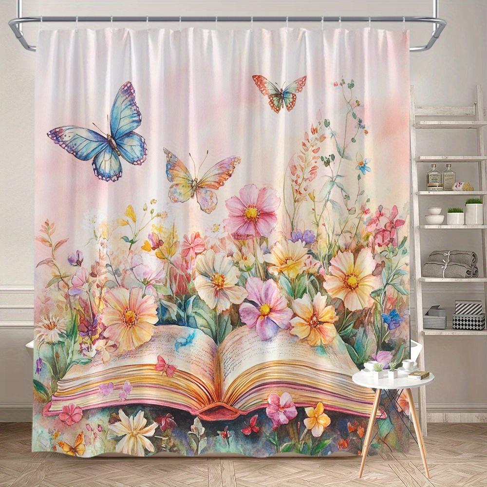 Transform Your Bathroom with a Waterproof Shower Curtain Featuring Enchanting Butterflies and Blooming Flowers for Beauty W90XH180cm