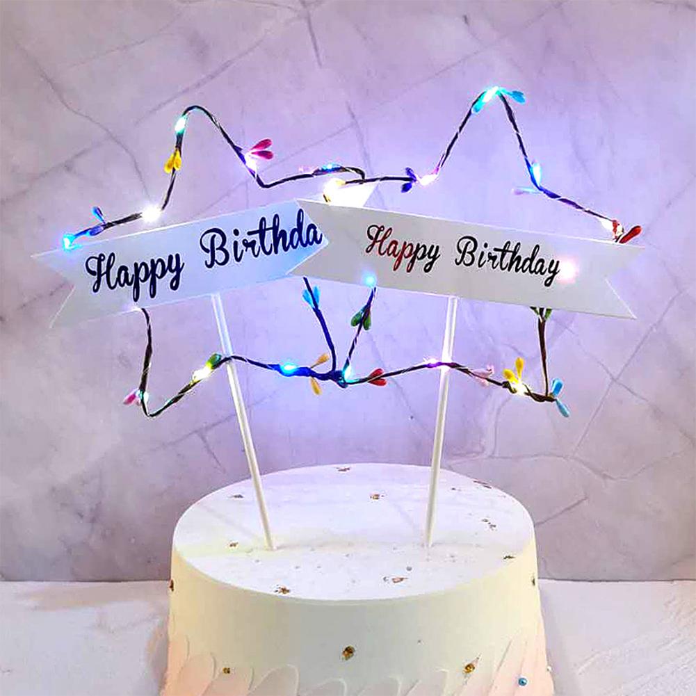 Decoraciones de Inserto para Tarta de Fiesta de Cumpleaños con Estrella de Amor LED para Cumpleaños