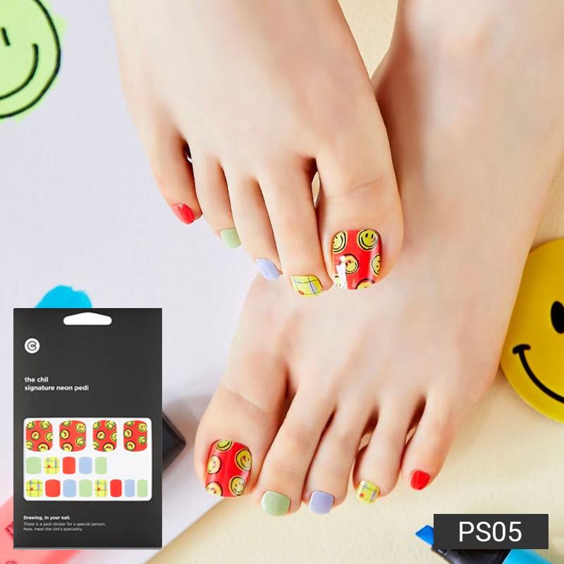 Party & Bold Pedicure Nail Stickers - 37 Self-Adhesive Tips, Vibrant Neon & Graphic Prints, Quick 5-Min Pedicure