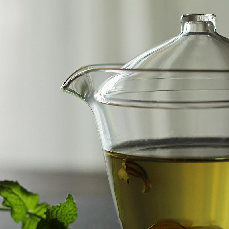 Gaiwan Trasparente in Vetro da 150ml con Bocca Stile Giapponese Tazza per Preparare il Tè Verde