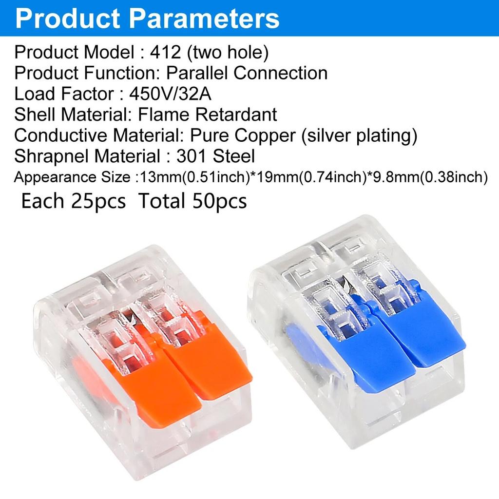 50pcs Quick Wire Connectors Plug-in Universal Compact Home Wiring Cable Connector 2/3 Pin Conductor Terminal Block