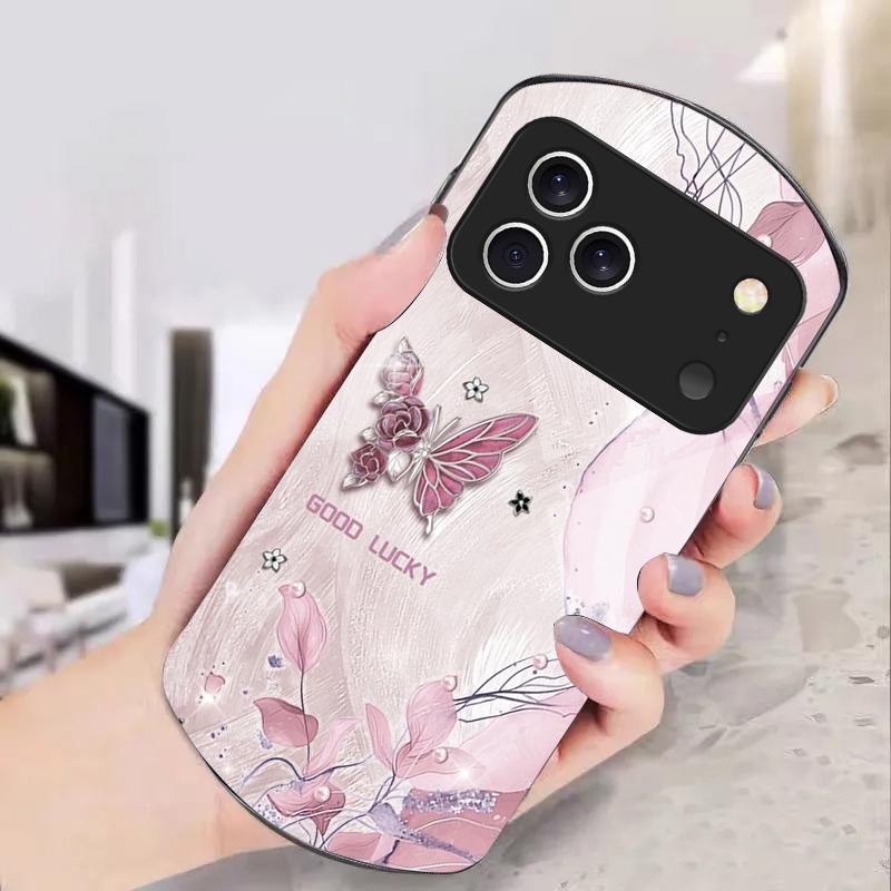 Roze Mode Vlinder Voor iPhone 17 Air 16 15 14 Pro 13 Plus 12 mini 11 Pro Max XR X 7 8 Elliptisch Gehard Glas Telefoonhoes