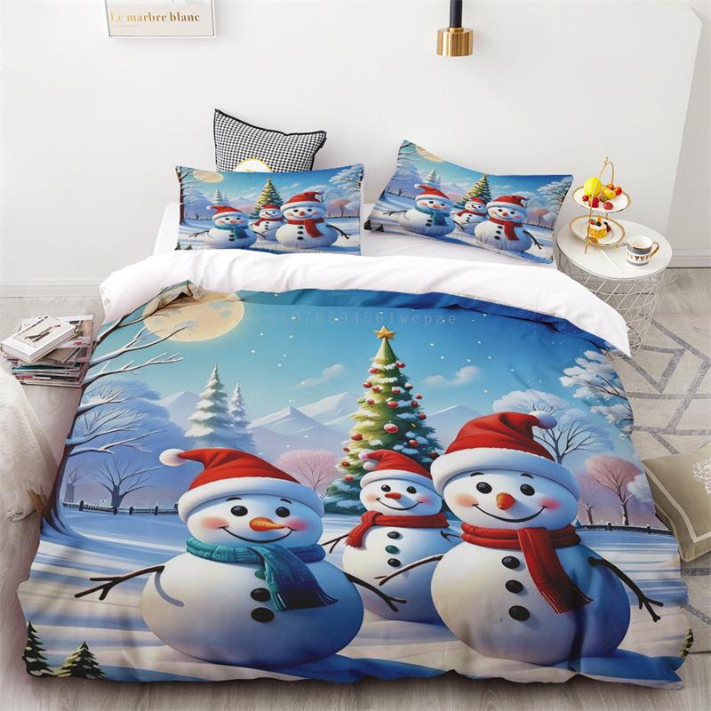 New Style Duvet Cover Christmas Snowman Flower Three-piece Set One Quilt Cover Two Pillowcases Single Double Bed Queen King