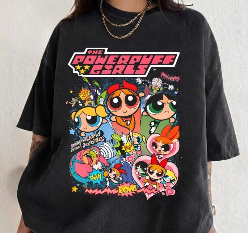 Camiseta Vintage Meninas Superpoderosas, Camiseta Conforto Manga Curta Top de Algodão