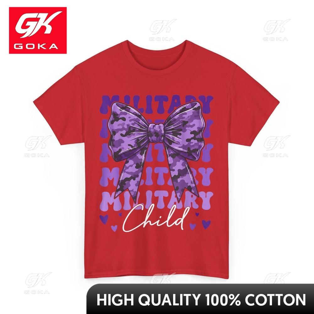 Military Child Month Shirt Military Child Coquette Bow Purple Up Camo Adorable Breathable Cotton Graphic Tee Summer Casual S