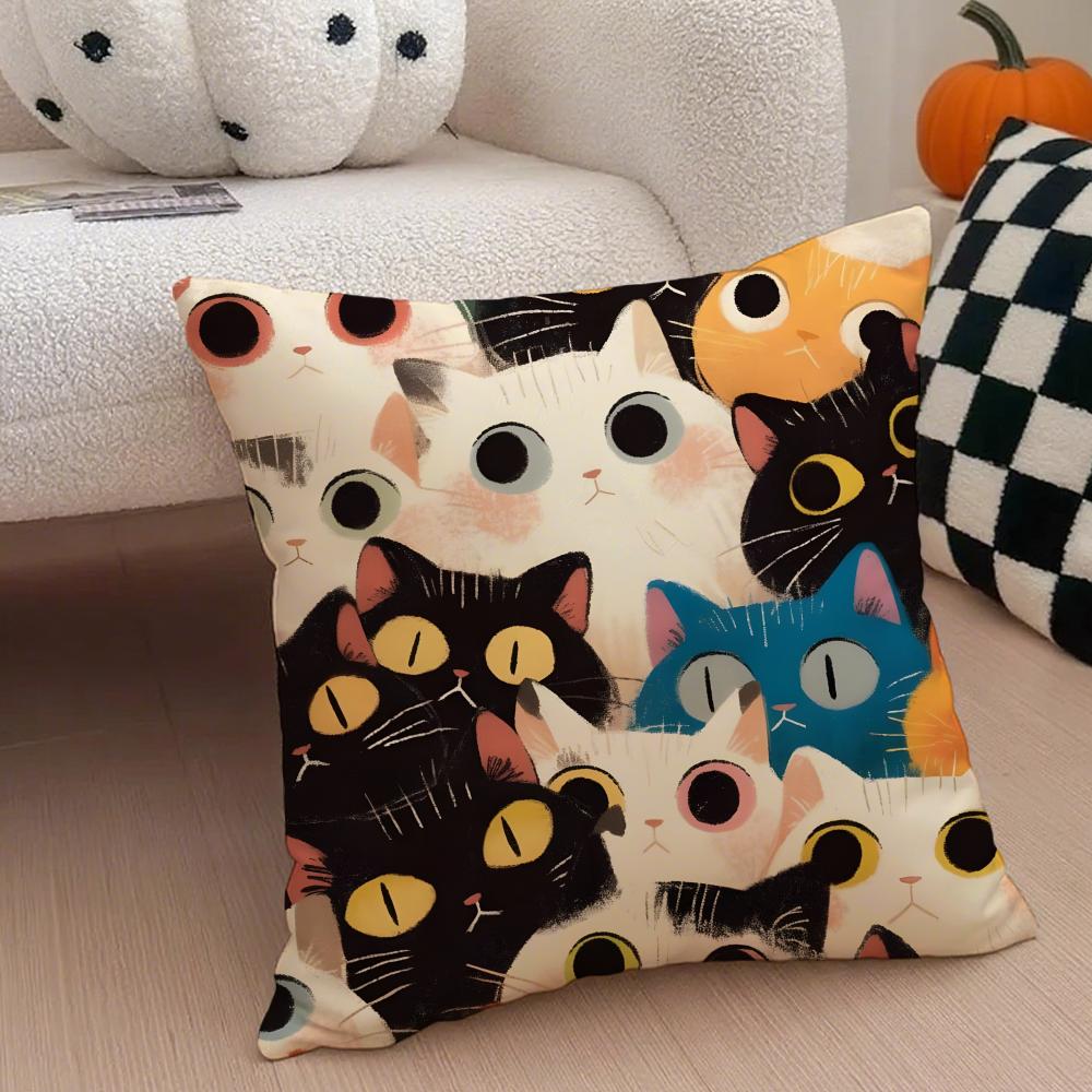 Cute Art Cat Eyes Cushion Cover Throw Pillow Cover Hidden Button Durable Polyester Chair Cushion