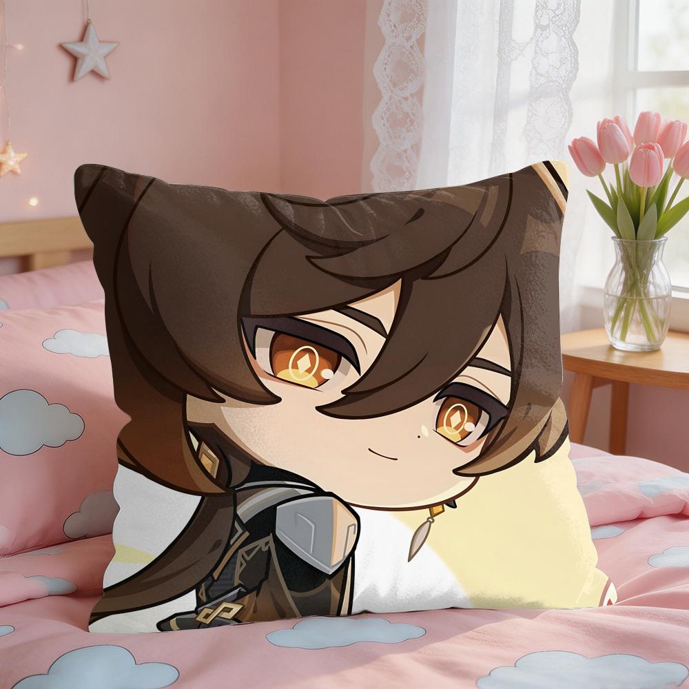 Zhongli Cute Genshin Impact Cushion Cover Square Short Plush Pillow Case Living Room Sofa Home Decor Funda X